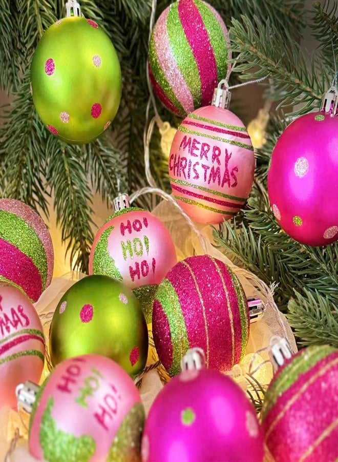 Emopeak 2.36 Inch Christmas Ball Ornaments for Xmas Tree - 12 Pcs, Pink Rose Red Green Glittering Hanging Bulbs, Xmas Elf Balls Tree Decorations Set for Christmas Holiday Party Decor - Image 2